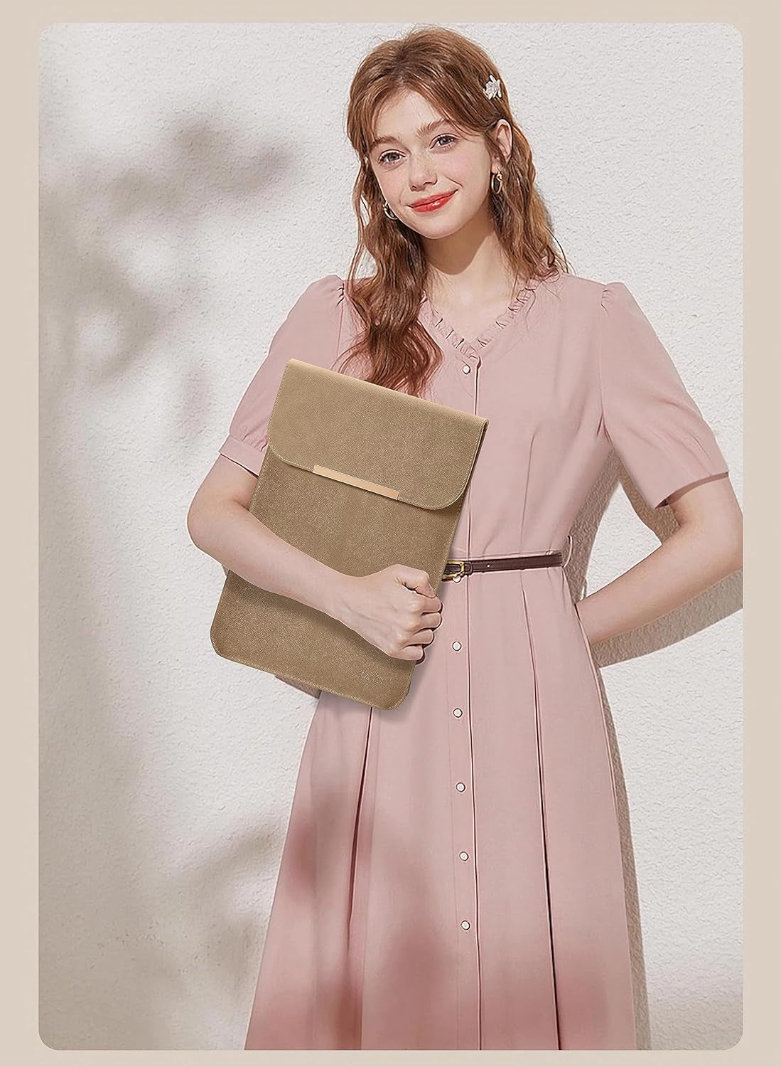 13.3-14 Inch Laptop Sleeve Case Faux Suede Leather for 13.3 13.5 13.6 14 Inches Macbook Air Pro Retina 13"-14" Surface Pro with Pouch