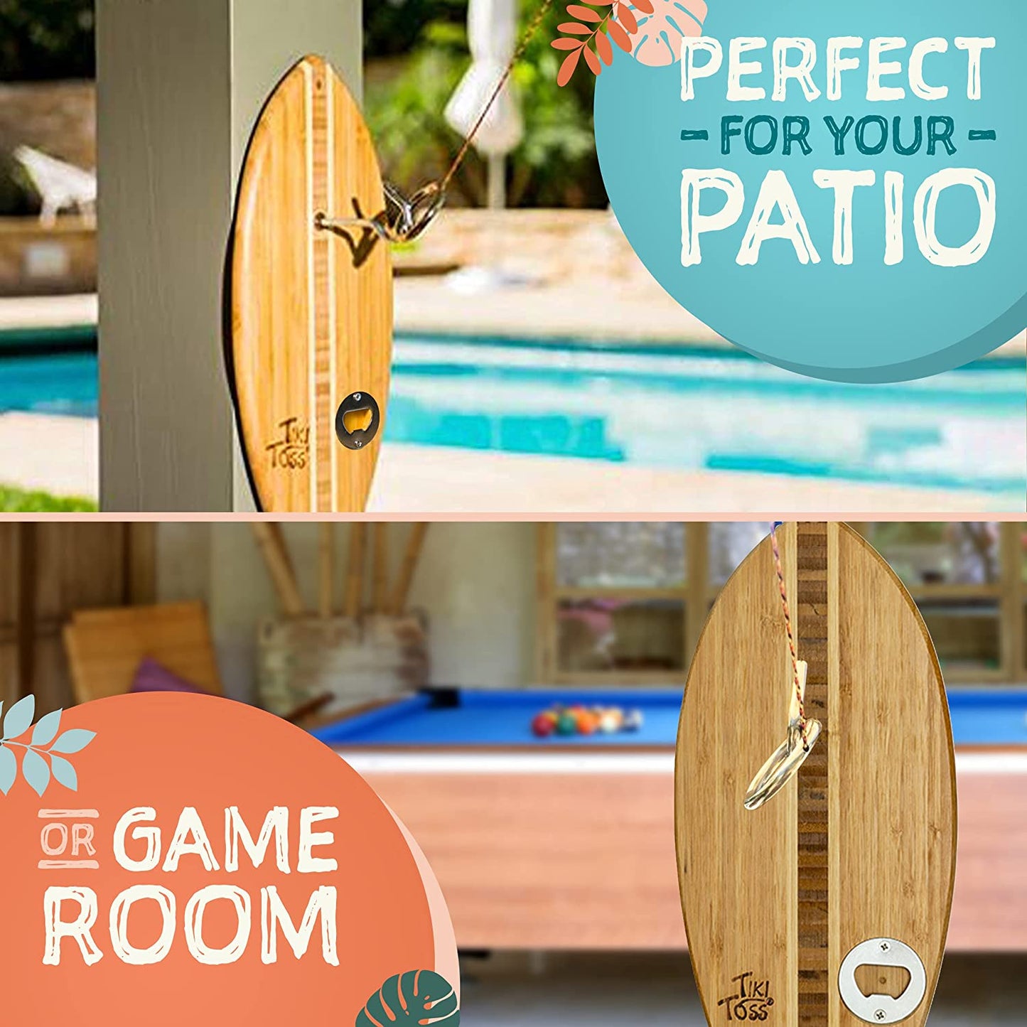 Bottle Opener Edition with Magnet Cap Catch - Crack Open a Cold One and Get Hooked - 100% Bamboo Hook and Ring Toss Party Game (All Parts Included)