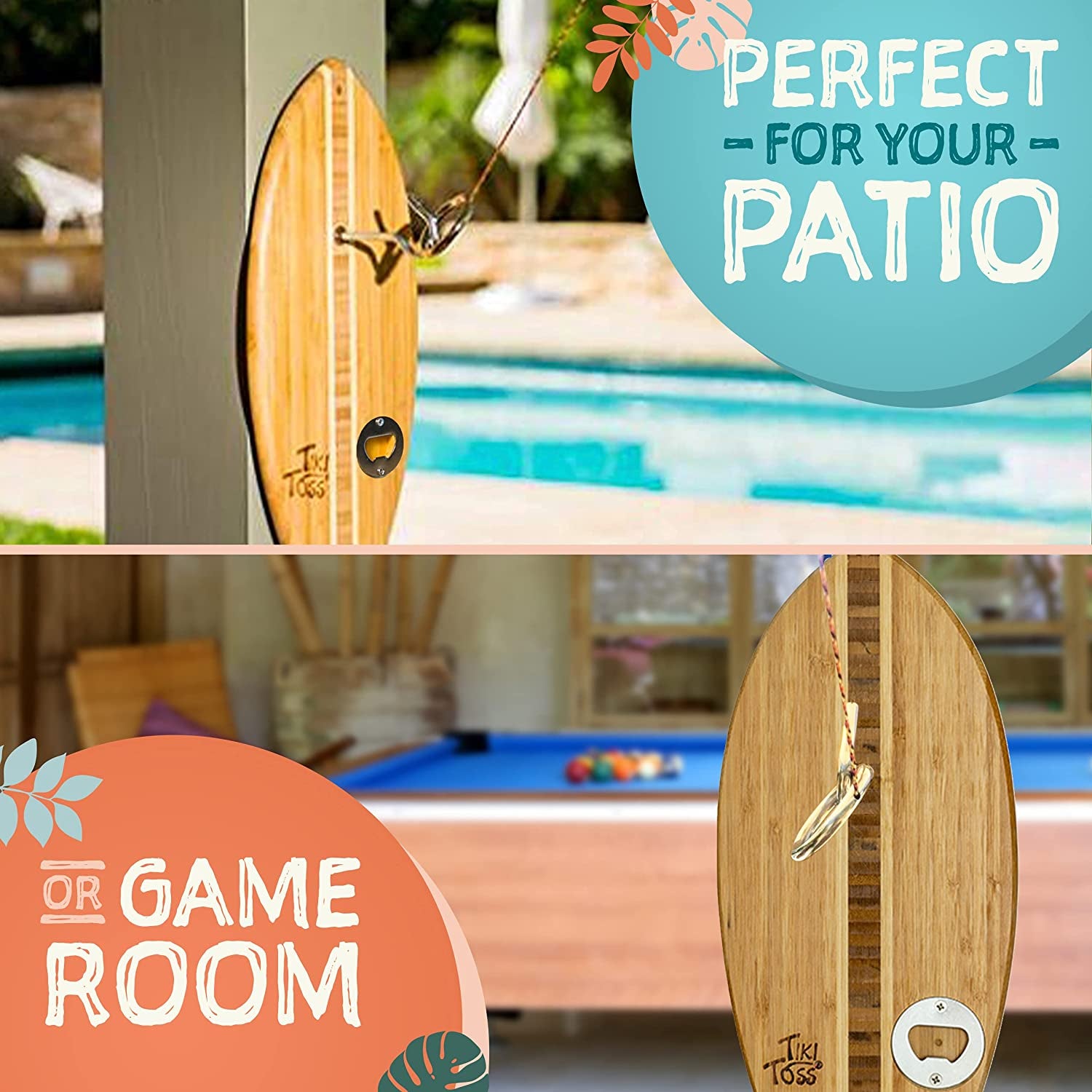 Bottle Opener Edition with Magnet Cap Catch - Crack Open a Cold One and Get Hooked - 100% Bamboo Hook and Ring Toss Party Game (All Parts Included)