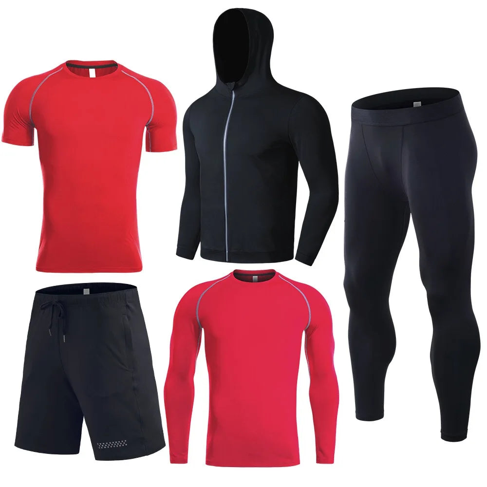 Training Wear Custom Logo Polyester Quick-drying Sportswear 5PCS Workout Clothing Basketball Base Layer Men Gym Fitness Sets