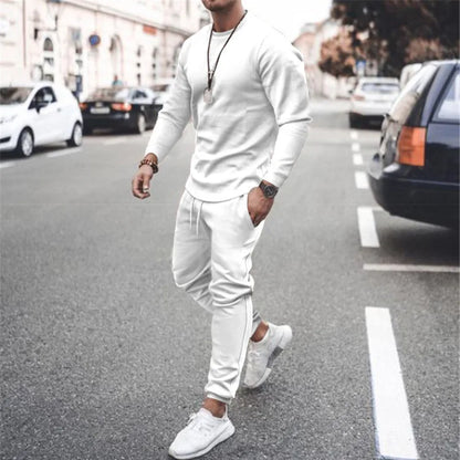 Men's Casual Sportswear 2 Piece Running Jogging Suit Custom Logo Blank Long Sleeve T Shirt Tracksuit Pants Set for Men