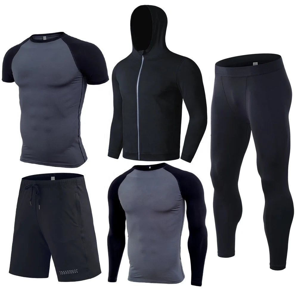 Training Wear Custom Logo Polyester Quick-drying Sportswear 5PCS Workout Clothing Basketball Base Layer Men Gym Fitness Sets