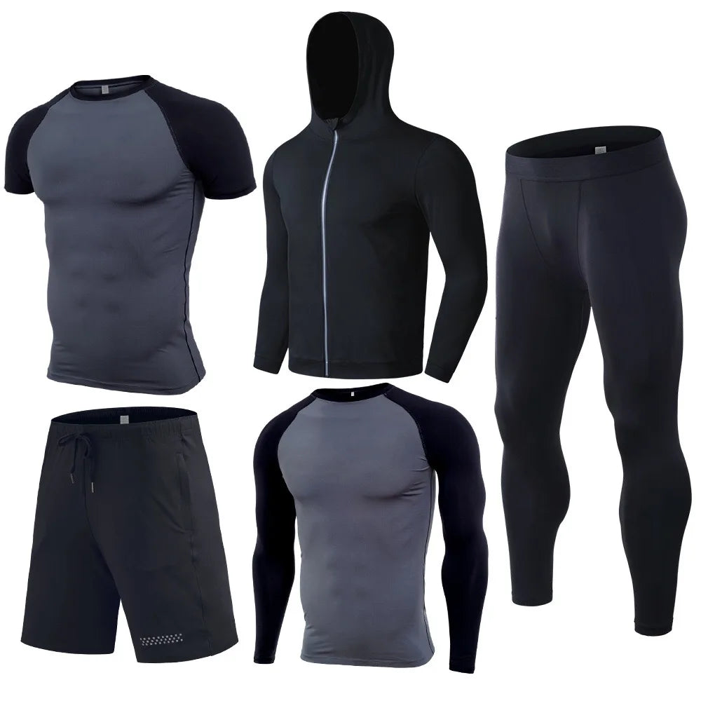 Training Wear Custom Logo Polyester Quick-drying Sportswear 5PCS Workout Clothing Basketball Base Layer Men Gym Fitness Sets