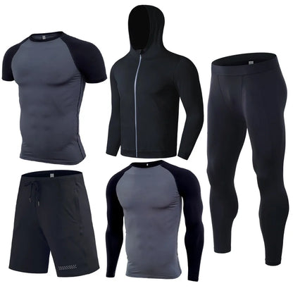 Training Wear Custom Logo Polyester Quick-drying Sportswear 5PCS Workout Clothing Basketball Base Layer Men Gym Fitness Sets