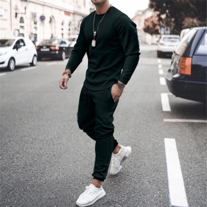 Men's Casual Sportswear 2 Piece Running Jogging Suit Custom Logo Blank Long Sleeve T Shirt Tracksuit Pants Set for Men