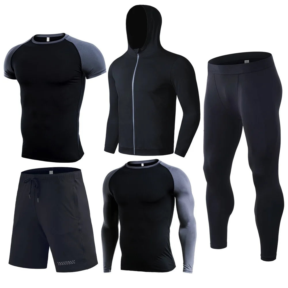 Training Wear Custom Logo Polyester Quick-drying Sportswear 5PCS Workout Clothing Basketball Base Layer Men Gym Fitness Sets