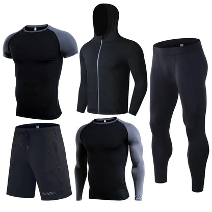 Training Wear Custom Logo Polyester Quick-drying Sportswear 5PCS Workout Clothing Basketball Base Layer Men Gym Fitness Sets