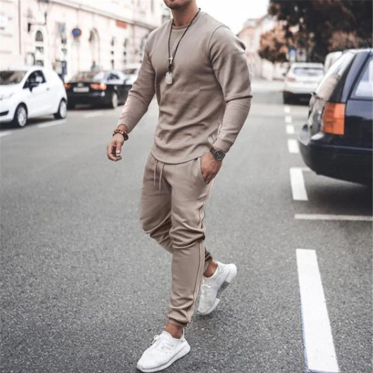 Men's Casual Sportswear 2 Piece Running Jogging Suit Custom Logo Blank Long Sleeve T Shirt Tracksuit Pants Set for Men