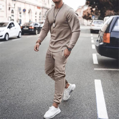 Men's Casual Sportswear 2 Piece Running Jogging Suit Custom Logo Blank Long Sleeve T Shirt Tracksuit Pants Set for Men