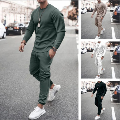 Men's Casual Sportswear 2 Piece Running Jogging Suit Custom Logo Blank Long Sleeve T Shirt Tracksuit Pants Set for Men