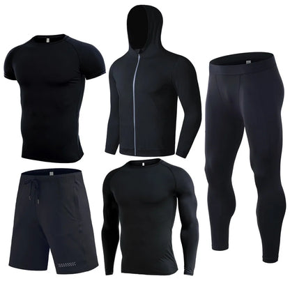 Training Wear Custom Logo Polyester Quick-drying Sportswear 5PCS Workout Clothing Basketball Base Layer Men Gym Fitness Sets