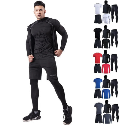 Training Wear Custom Logo Polyester Quick-drying Sportswear 5PCS Workout Clothing Basketball Base Layer Men Gym Fitness Sets