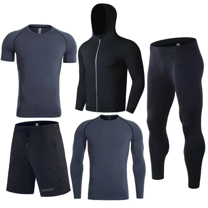 Training Wear Custom Logo Polyester Quick-drying Sportswear 5PCS Workout Clothing Basketball Base Layer Men Gym Fitness Sets