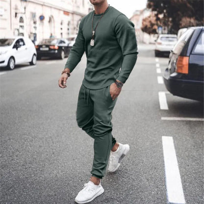 Men's Casual Sportswear 2 Piece Running Jogging Suit Custom Logo Blank Long Sleeve T Shirt Tracksuit Pants Set for Men