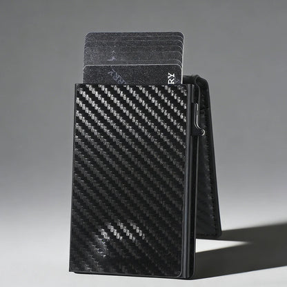 New RFID Men's Card Wallet - Carbon Fiber, High-Quality Magnetic Card Holder with Photo Window and Pop-Up Card Clips