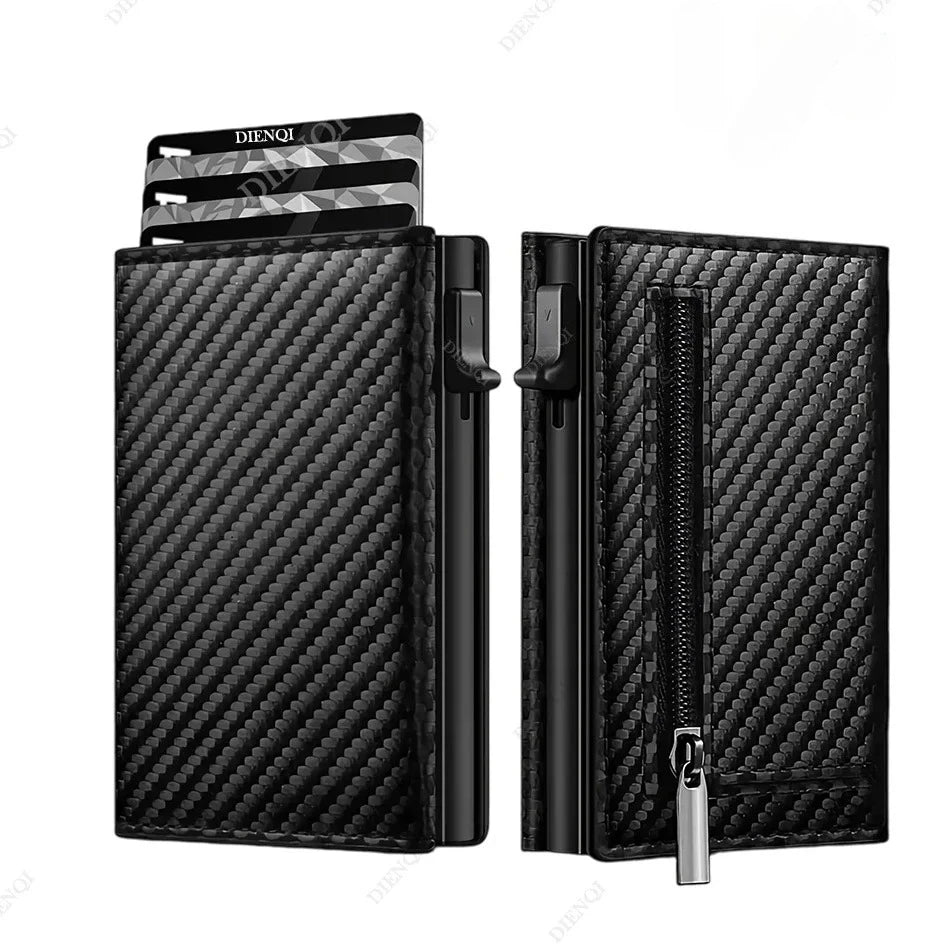 RFID Credit Card Holder with Coin Pouch – Luxury Carbon Fiber Minimalist Wallet for Men, Money Bag, ID & Bank Card Holder