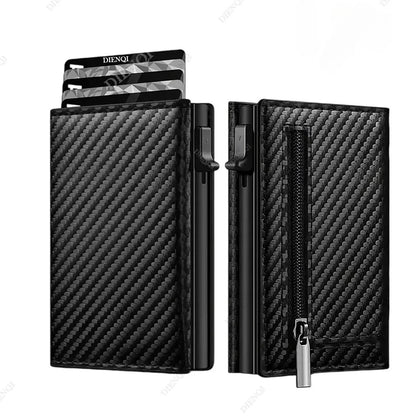 RFID Credit Card Holder with Coin Pouch – Luxury Carbon Fiber Minimalist Wallet for Men, Money Bag, ID & Bank Card Holder
