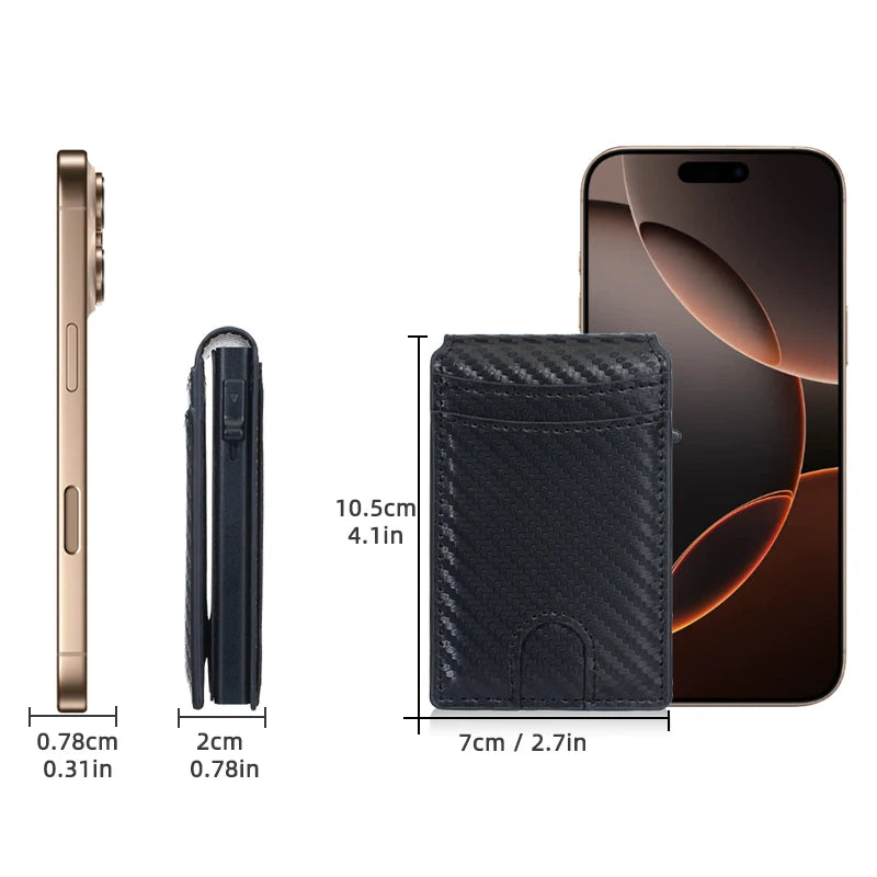 New RFID Men's Card Wallet - Carbon Fiber, High-Quality Magnetic Card Holder with Photo Window and Pop-Up Card Clips