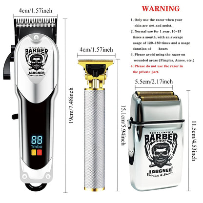 LARGNER RQ6678 Silver 3-in-1 Hair Cutting Kit, Professional Men's Electric Hair Clipper for Fade Haircut, High-Power Reciprocati