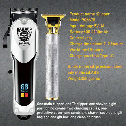 LARGNER RQ6678 Silver 3-in-1 Hair Cutting Kit, Professional Men's Electric Hair Clipper for Fade Haircut, High-Power Reciprocati