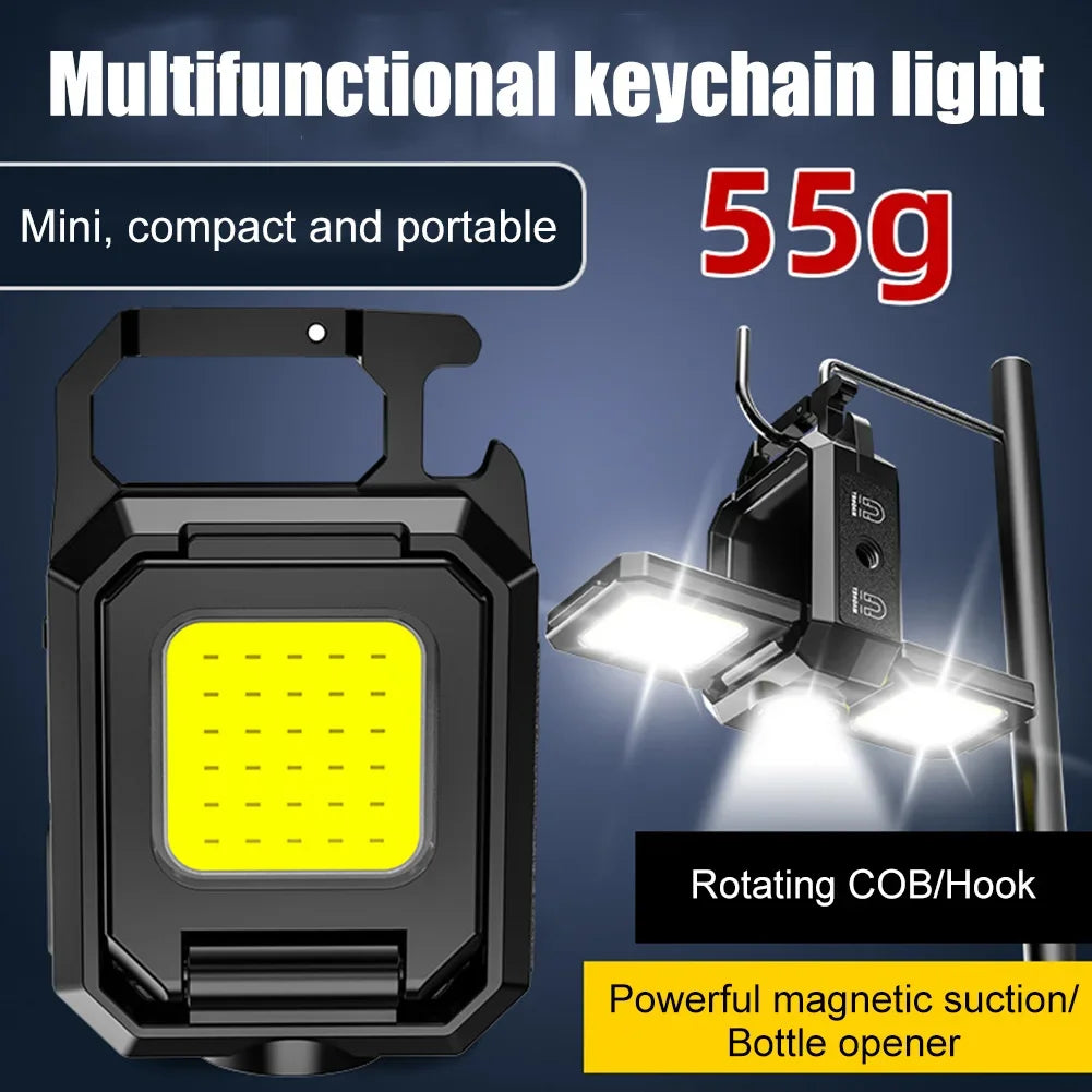 XPE Mini Keychain Light 800mAh COB LED Pocket Flashlight Type-C USB Rechargeable IPX4 Waterproof for Outdoor Camping Hiking