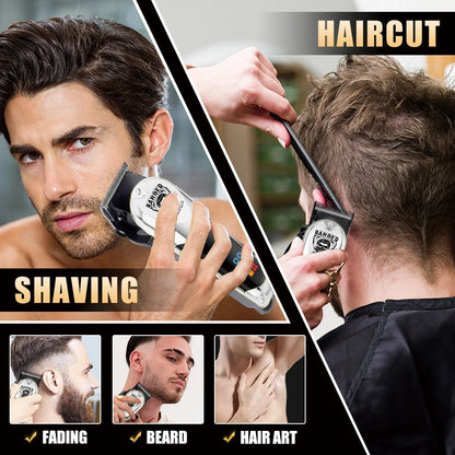 LARGNER RQ6678 Silver 3-in-1 Hair Cutting Kit, Professional Men's Electric Hair Clipper for Fade Haircut, High-Power Reciprocati