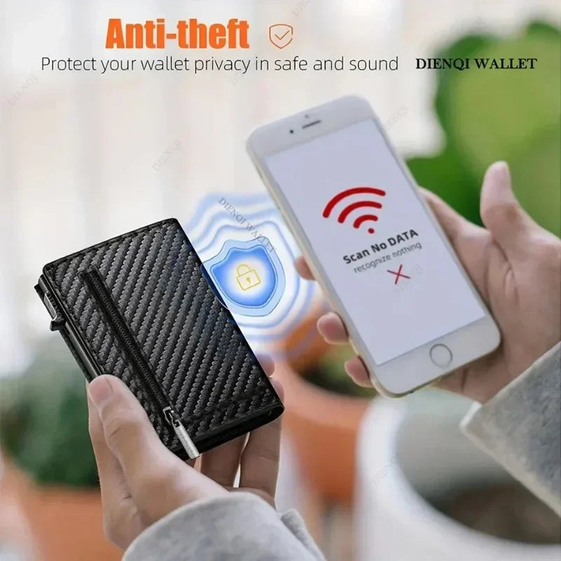 RFID Credit Card Holder with Coin Pouch – Luxury Carbon Fiber Minimalist Wallet for Men, Money Bag, ID & Bank Card Holder