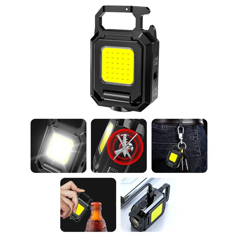 XPE Mini Keychain Light 800mAh COB LED Pocket Flashlight Type-C USB Rechargeable IPX4 Waterproof for Outdoor Camping Hiking