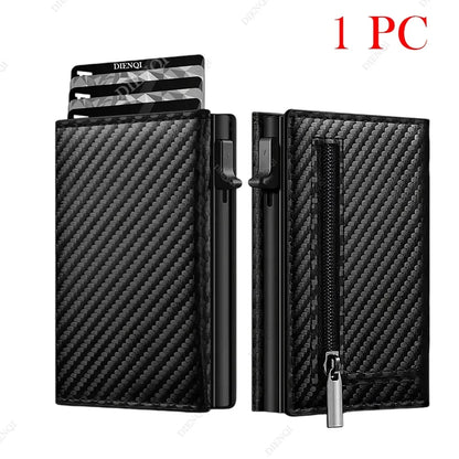 RFID Credit Card Holder with Coin Pouch – Luxury Carbon Fiber Minimalist Wallet for Men, Money Bag, ID & Bank Card Holder