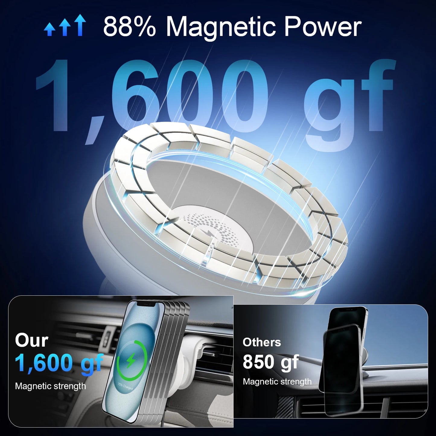 15W Magnetic Car Wireless Chargers Mount Fast Charging Station Dock 360° Adjustable For iPhone17/16/15/14/13 All Android Phones