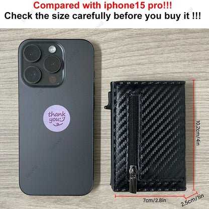 RFID Credit Card Holder with Coin Pouch – Luxury Carbon Fiber Minimalist Wallet for Men, Money Bag, ID & Bank Card Holder