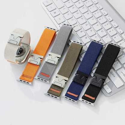 Braided Elastic Nylon Band for Apple Watch Ultra 2 (49mm/46mm) with Metal Clasp — Compatible with Series 11/10/9/8/7/SE