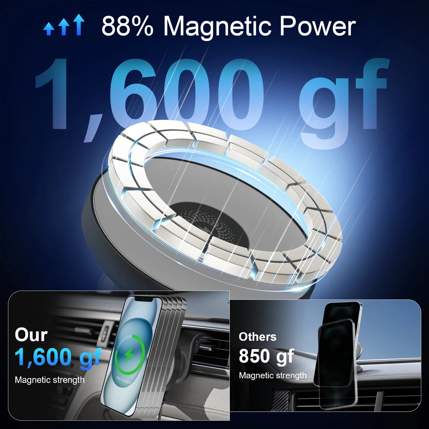 15W Magnetic Car Wireless Chargers Mount Fast Charging Station Dock 360° Adjustable For iPhone17/16/15/14/13 All Android Phones