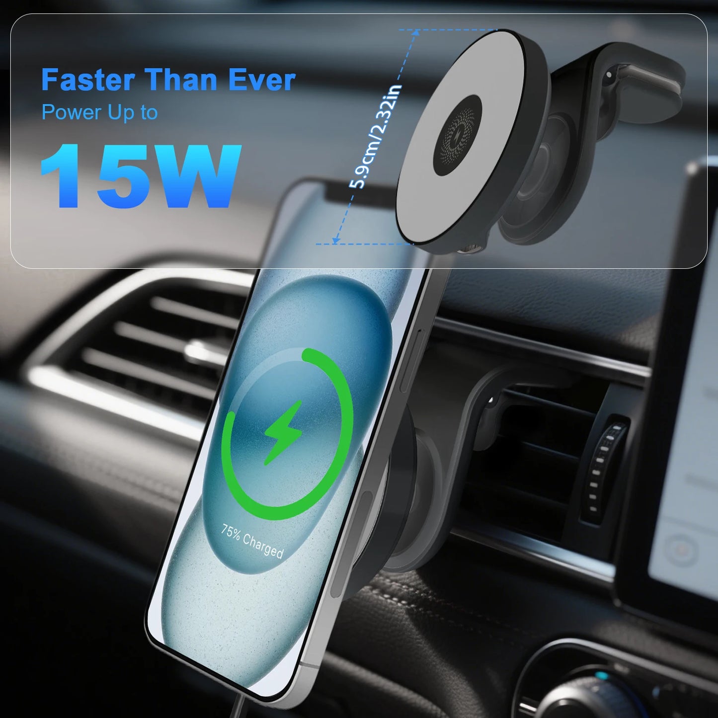 15W Magnetic Car Wireless Chargers Mount Fast Charging Station Dock 360° Adjustable For iPhone17/16/15/14/13 All Android Phones