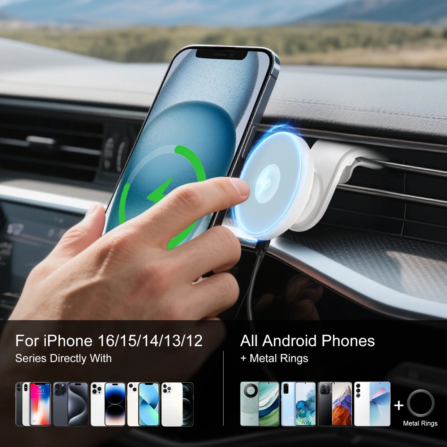 15W Magnetic Car Wireless Chargers Mount Fast Charging Station Dock 360° Adjustable For iPhone17/16/15/14/13 All Android Phones