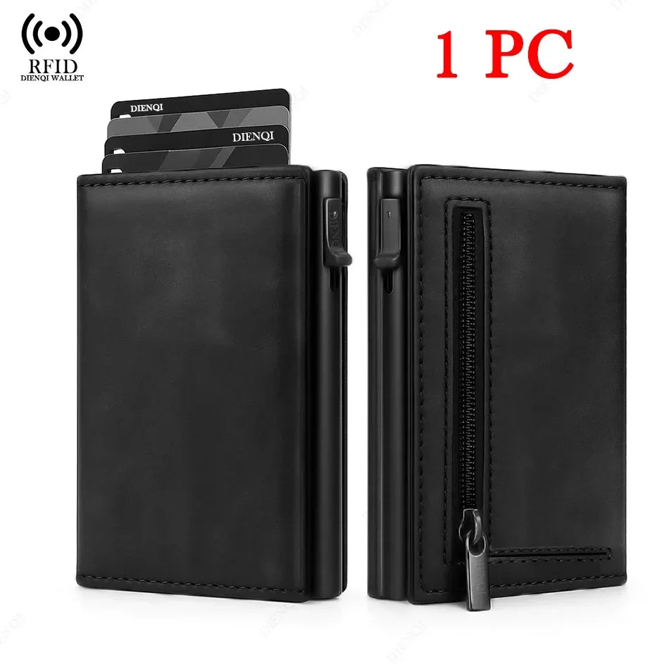 RFID Credit Card Holder with Coin Pouch – Luxury Carbon Fiber Minimalist Wallet for Men, Money Bag, ID & Bank Card Holder
