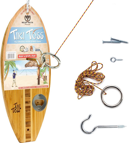 Bottle Opener Edition with Magnet Cap Catch - Crack Open a Cold One and Get Hooked - 100% Bamboo Hook and Ring Toss Party Game (All Parts Included)