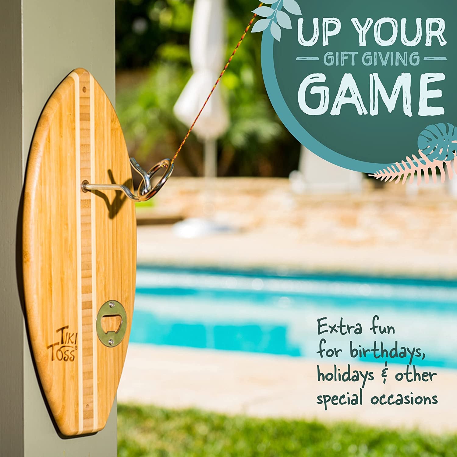 Bottle Opener Edition with Magnet Cap Catch - Crack Open a Cold One and Get Hooked - 100% Bamboo Hook and Ring Toss Party Game (All Parts Included)